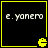 Four identical black square with yellow borders display "e. yanero" text and a pixelated Pac-Man icon in the bottom-right corner, each showing slight variations in text clarity