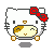 Pixel art of a white cat character with red bow, brown patches on face and paws, closed eyes in first , open eyes in last