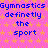 Pixelated text repeats 'Gymnastics definitely the sport' across a pink background with orange stars, transitioning to a gray rectangle on the right.