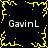 Black background with yellow pixelated border and central starburst, four instances of "GavinL" text in white pixelated font at corners.
