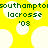 Yellow background with white cloud shapes and green pixelated text reading 'southamptonsouthampton', 'lacrosse', and ''08' in multiple repeated instances.