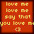 Red square with yellow pixelated text reading 'love me love me say that you love me <3' arranged in four , repeated across a