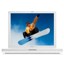 Pixelated image of a person snowboarding on a white board against blue sky background with light gray border.