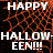 Black background with orange web pattern, white text reading HAPPY HALLOWEEN!!! in three