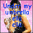 A four- shows a person in a black dress against a pink background with blue text; the top-left displays "Under my umbrella ella ella" while the top-right shows "eh eh eh Under my umbrella ella ella"