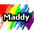 Rainbow splatter background with 'Maddy Loves To' text overlay and a cartoon character with colorful wings.