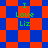 Green text "I Love Liz" on a blue and red checkered background with animated diamond-shaped pattern transitions.