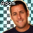 Two side-by-side pixelated frames of a person with short dark hair wearing a black shirt against a checkered background, each labeled "Adam" in blocky text above the head.