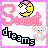 Pixel art buddy icon with pink border showing 'Sweet dreams' text, moon, and rabbit on white background; green 'Original Icons .com' text on dark green side.