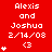 Red background displays repeated text "Alexis and Joshua 2/14/08 <3" with varying heart symbols above the date across three of six identical icons each