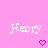 Pixelated pink background with repeated white text 'Henry' and pink heart symbols in a
