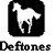 A 50x50 pixel animated buddy icon featuring a white horse silhouette on black background with "Deftones" text below, alongside green "Original Icons .com" text on dark green background.