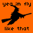 Black witch silhouette on orange background with repeated text "yea im fly like that" in pixelated font, three distinct poses across observations.