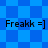 Blue checkered background with four identical text-based icons reading 'Freakk =]' in black pixelated font.