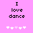 Pixelated text "I love dance" on pink background with white and light purple heart symbols below, two variations of symbol arrangement.