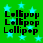 Green background with light blue stars and repeated black text "Lollipop" in four quadrants.