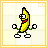 Pixelated banana character with red mouth, green limbs, and white shoes in two poses against light background