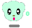 Two pixelated light green cartoon heads with large black eyes, brown noses, and pink mouths on a gray background.