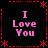 Black background with red dashed border and star motifs, displaying four identical pink "I Love You" text blocks arranged in a
