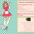 Pixelated image of a figure in red dress with brown hair against checkered background, next to text panel with blurred content.
