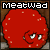 A 6-frame animated contact sheet of a red cartoon character with white eyes and small white dots, labeled "meatwad" in pixelated text above each frame.