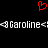 Red pixelated heart symbol above repeated white text 'Caroline' with arrow symbols on a black background.
