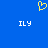 Blue background with yellow pixelated heart symbol above two white 'ILY' text blocks.