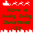 Red background with green text reading 'Have a Holly Jolly Christmas' and white pixelated Santa sleigh and reindeer icons, showing two animation states with sleigh and reindeer positions changing.