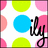 Pixelated icon with colorful polka dots and handwritten text, featuring a split-screen animation where text changes from 'ily' to 'Anny< ' on the right side