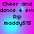 Pixelated text on a pink and blue gradient background with two identical showing 'Cheer and dance 4 evdance 4 ev', 'Rip', and 'maddy515' in black font