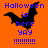 Pixelated orange background with blue text 'Halloween is here yay !!!!!!!' and a black bat icon in three different poses.