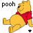 Two side-by-side pixelated frames of Winnie the Pooh with text and symbols, showing animation changes in color and background elements.