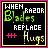 Two side-by-side pixel art frames of a buddy icon with text and symbols on black backgrounds, differing in border colors and symbol colors between frames.