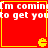 Red square with yellow borders contains four identical , each with white pixelated text and a yellow Pac-Man symbol