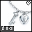 Pixelated silver keychain with diamond-shaped pendant and heart icon above; 'LINKA' text at bottom left.