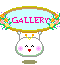Four animated frames of a pixel art buddy icon featuring a white rounded character with pink cheeks and yellow antennae, suspended beneath an oval