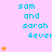 Pixelated text 'sam and sarah 4ever' in cyan on pink background with orange heart symbols, some hearts animated to stack vertically.