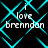 Pixelated cyan geometric pattern with repeated text 'i love brendan' on black background, showing motion blur in lower-left quadrant.