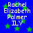 Blue background with green stars and white text reading "Rachel Elizabeth Palmer ILY" in four identical quadrants.