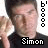 nine identical frames showing a person in a black shirt with a raised hand, each labeled 'Simon' below and 'b' text on the right