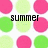 Pixelated of pink and green circles with black text reading 'summer' in three positions on a white background
