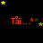 Red text 'Tai...' with asterisks on black background, surrounded by yellow and green stars in animated sequence.