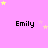A pink background with yellow stars and repeated black text "Emily" in a pattern