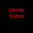 Four display red pixelated text 'jacob black' on black, gray, white, and gray backgrounds