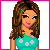 Pixel art of a girl in teal top with pink flowers, blue shorts, and pink accessories; text reads "sweeter than candy".