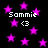 Pixelated pink stars float against a black background with repeated white text 'Sammie' and '<3' symbols.