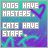 identical pixelated icons with gradient backgrounds, each displaying text about dogs and cats having masters or staff