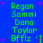 Blue background with green text listing names and a smiley face, surrounded by pink plus signs.