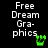 Four identical display 'Free Dream Graphics' text with green pixelated symbols changing across frames on a black background