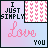 Four display 'I JUST SIMPLY Love YOU' text with pink heart patterns, alternating between light blue and pastel purple backgrounds
